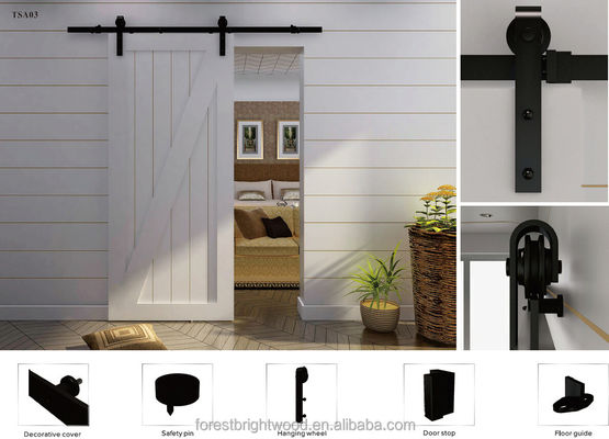 7,5 ft schuifdeur hardware gepoedercoat zwart met 2 m rail