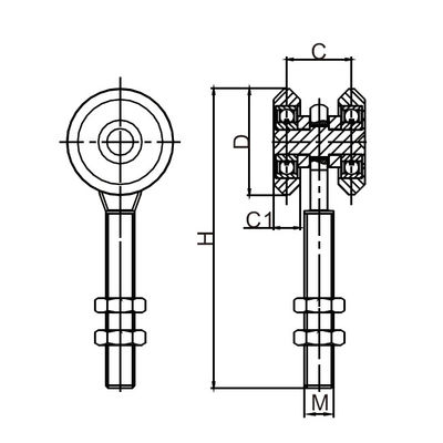 0,98“ 25mm Glijdende Rol van de Poorthanger met Lagers Twee Wielen