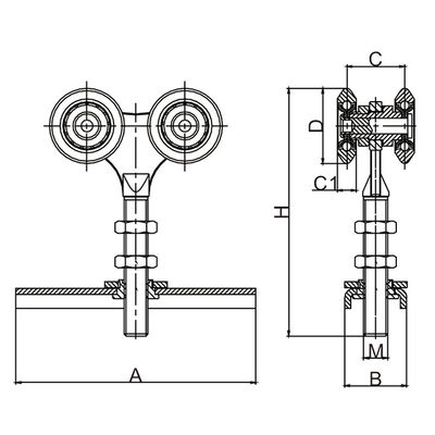 Industrieel Glijdend van het de Staldeurspoor van de Spoorrol Hangend het Karretjewiel Dubbele Dia 38mm