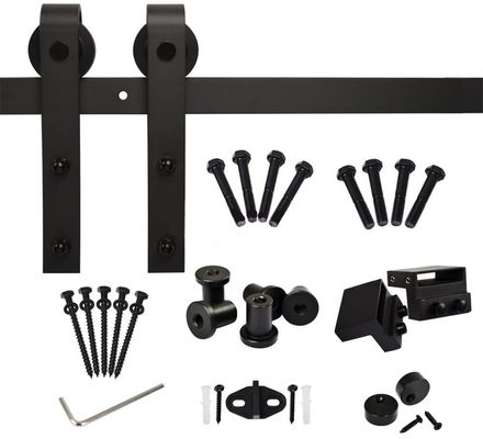 80kg-100kg het zwarte Spoor van Bent Strap Barn Door Hardware Kit Sliding Gate Rollers And