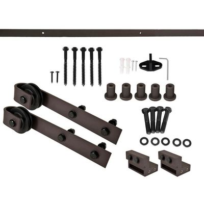 80kg-100kg het zwarte Spoor van Bent Strap Barn Door Hardware Kit Sliding Gate Rollers And