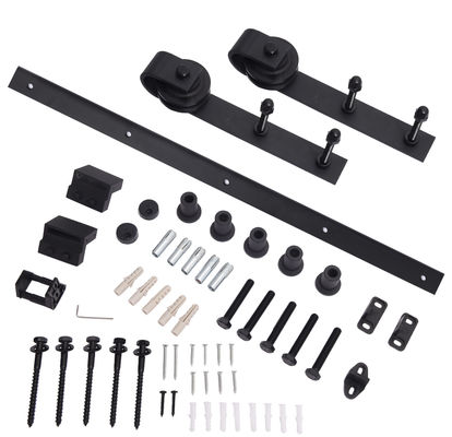 80kg-100kg het zwarte Spoor van Bent Strap Barn Door Hardware Kit Sliding Gate Rollers And